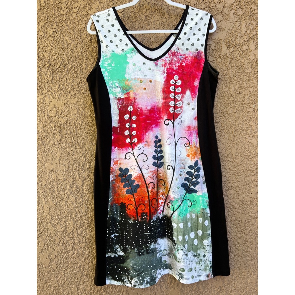Dolcezza Simply Art Dress M Multi Abstract Fall Floral Botanical Wearable Art